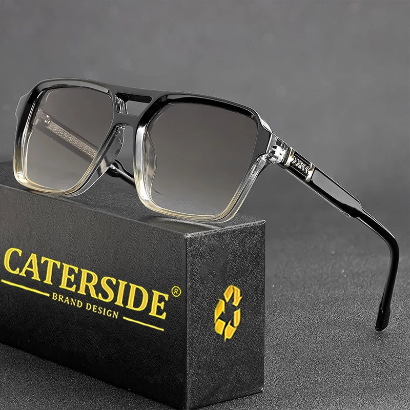 Caterside retro punk óculos de sol masculino quadro quadrado plana superior ponte dupla alta qualidade óculos de sol para mulheres festa festival presentes