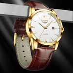 Lige moda relógio de couro marrom masculino militar esportes quartzo relógios de pulso casual à prova dwaterproof água cronógrafo relogios masculino