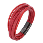 Moda pulseiras de couro vermelho masculino aço inoxidável multicamadas trançado corda pulseiras para mulheres pulseira jóias presentes sp1076