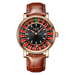 Lige moda couro marrom relógio masculino mostrador rotativo las vegas roleta tema de mesa relógio masculino à prova dwaterproof água relógios luminosos