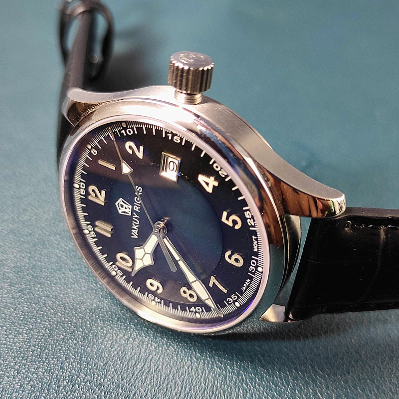 Relógio de pulso mecânico automático masculino, impermeável, calendário luminoso, ponteiro de gás, piloto alemão, movimento Nh35, C1