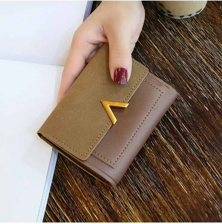 Couro nova bolsa feminina pequena carteira de couro curto marca luxo mini moda feminina carteiras e bolsa titular do cartão de crédito