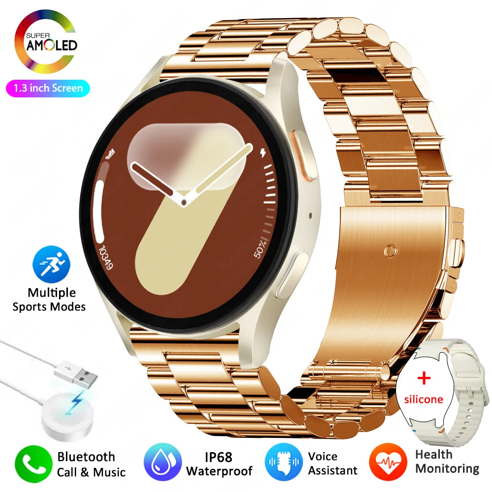 Para galaxy watch 7 relógio inteligente das mulheres dos homens amoled tela hd bússola freqüência cardíaca fitness esporte à prova dwaterproof água bluetooth chamada smartwatch
