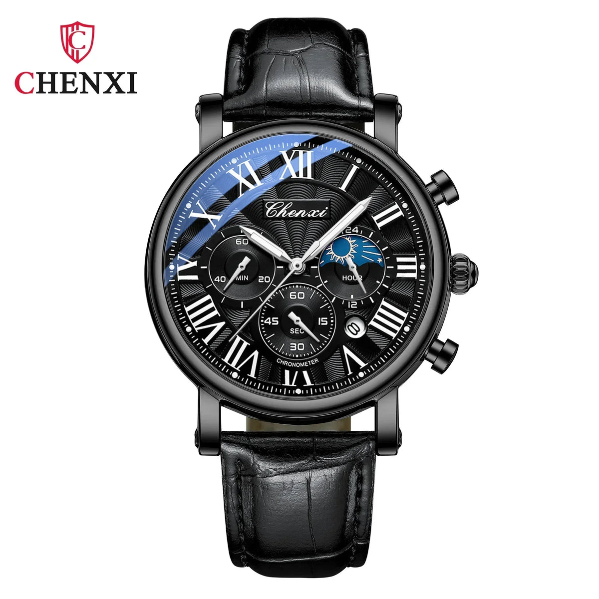 Chenxi 973 multi-função negócios fase da lua data à prova dwaterproof água roma analógico importado relógio de pulso masculino dial relógios de couro de quartzo