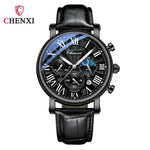 Chenxi 973 multi-função negócios fase da lua data à prova dwaterproof água roma analógico importado relógio de pulso masculino dial relógios de couro de quartzo