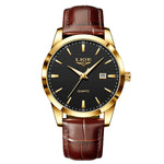 Lige moda relógio de couro marrom masculino militar esportes quartzo relógios de pulso casual à prova dwaterproof água cronógrafo relogios masculino