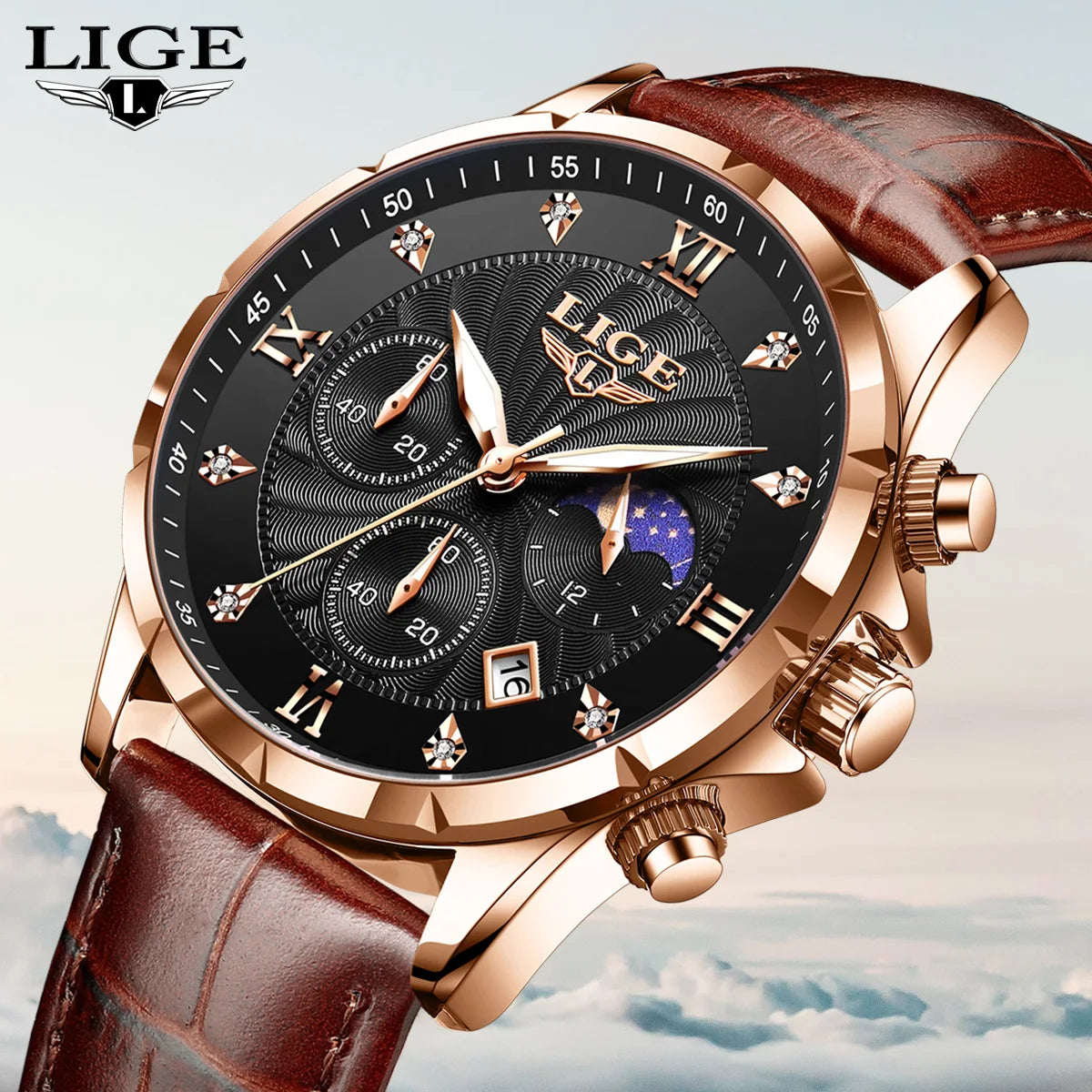 Novos relógios masculinos lige marca superior de luxo couro casual relógio quartzo esporte à prova dwaterproof água relógio relogios masculino + caixa