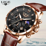 Novos relógios masculinos lige marca superior de luxo couro casual relógio quartzo esporte à prova dwaterproof água relógio relogios masculino + caixa
