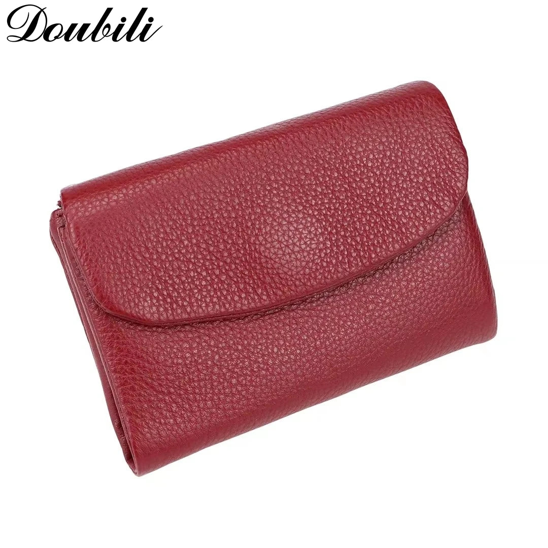Carteira curta feminina Doubili carteira de couro macio moda bolsa de cor sólida