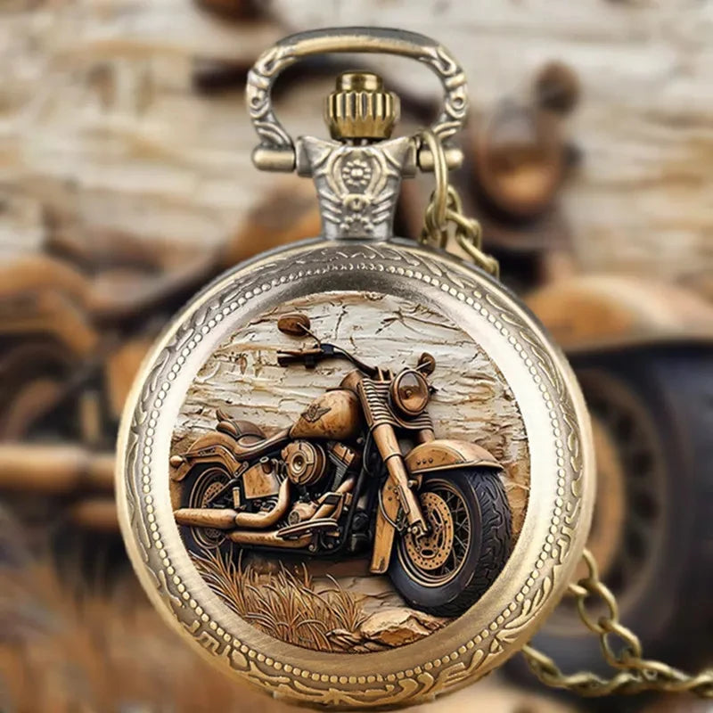 Requintado relógio de bolso de moto vintage relógio criativo com corrente de colar retro bronze cowboy masculino relogio melhor presente