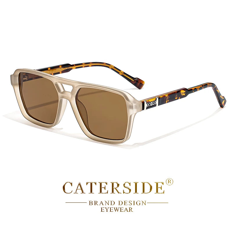 Caterside retro punk óculos de sol masculino quadro quadrado plana superior ponte dupla alta qualidade óculos de sol para mulheres festa festival presentes