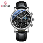 Chenxi 973 multi-função negócios fase da lua data à prova dwaterproof água roma analógico importado relógio de pulso masculino dial relógios de couro de quartzo