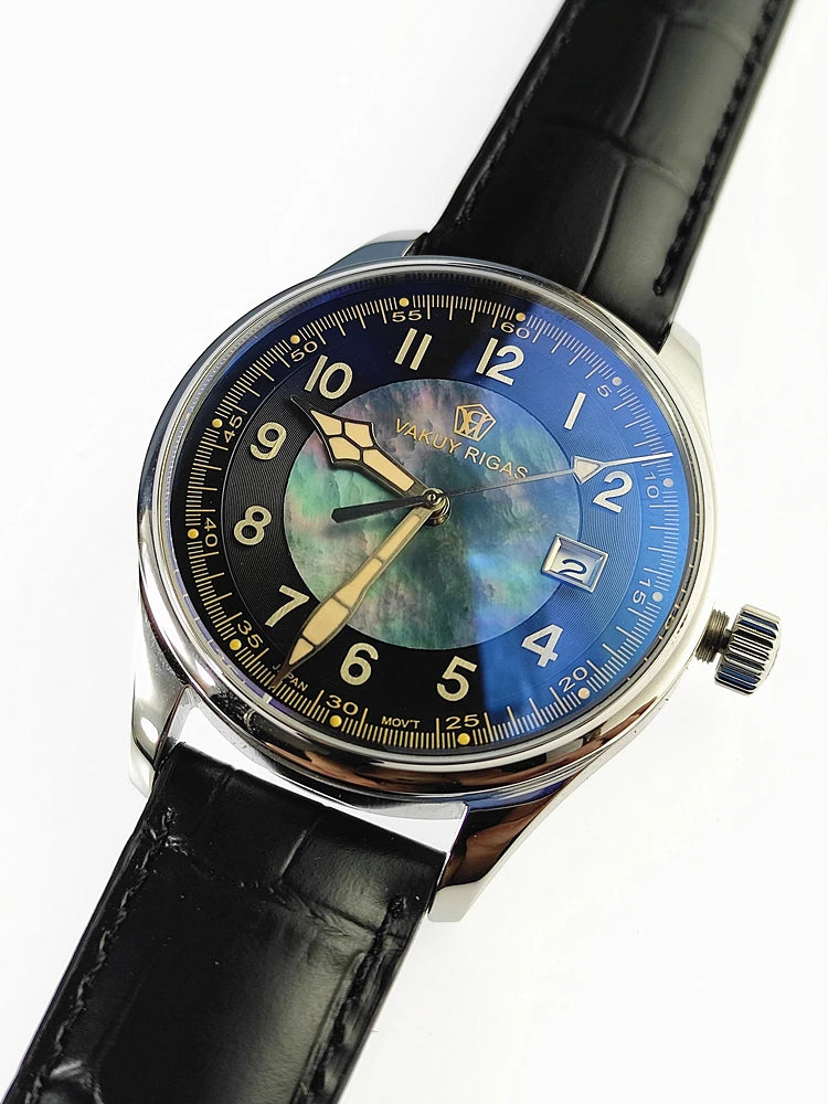 Relógio de pulso mecânico automático masculino, impermeável, calendário luminoso, ponteiro de gás, piloto alemão, movimento Nh35, C1