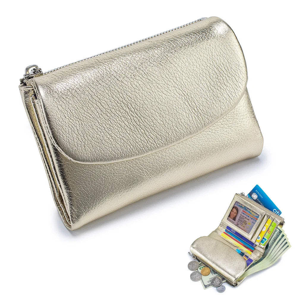 Carteira curta feminina Doubili carteira de couro macio moda bolsa de cor sólida