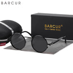 Barcur-redondo óculos de sol para homens e mulheres, polarizada, retro, steampunk, estilo vintage, uv400, acessório