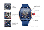 CURREN Esporte Cronógrafo Relógio de Quartzo para Homens Moda Azul Pulseira de Silicone Tonneau Dial Relógio de Pulso com Data 3atm À Prova D 'Água