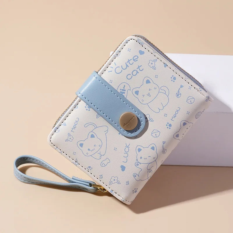 Carteira japonesa bonito do gato para mulheres, bolsa curta, titular do cartão do banco da identificação, saco do dinheiro, carteiras do zíper, armazenamento da chave, meninas, meninas