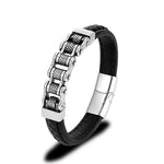 Mkendn punk masculino corrente de motociclista trançado pulseira de couro genuíno aço inoxidável fivela magnética pulseira presentes homme pulseras