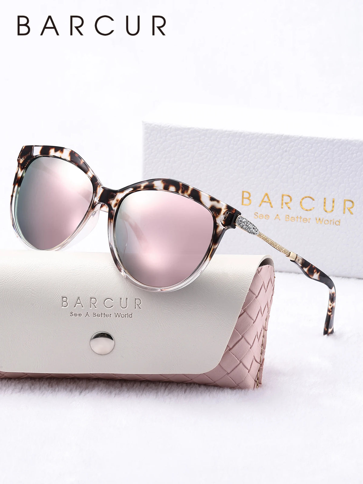 Barrcur polarizado olho de gato óculos de sol redondo moda ultra leve óculos de sol múltiplas cores escolher feminino óculos de sol pacote caixa de presente
