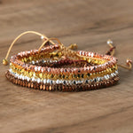 2x3 ouro/prata/ouro rosa contas facetadas trança pulseira ajustável para mulheres homens cintilante delicado pulseira jóias
