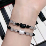2 pçs natural moonstone obsidiana pulseiras artesanal casal bonito preto branco gato pulseira acessórios jóias