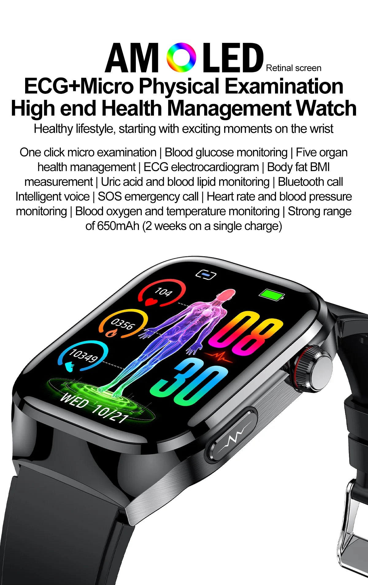 2024 novo grau médico ácido úrico gordura no sangue smartwatch ecg glicose no sangue freqüência cardíaca pressão arterial monitoramento de saúde relógio inteligente