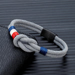 MKENDN Pulseira de corda com nó quadrado de aço inoxidável preto, masculina, feminina, feita à mão, design de camada dupla, bandeira da França, joias de casal
