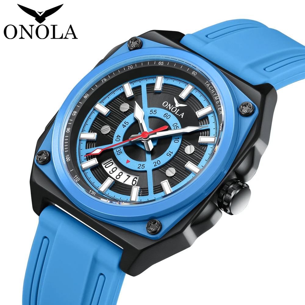 Relógio impermeável multicolorido onola masculino, fita de silicone, design de moda juvenil, venda quente, novo, 2024