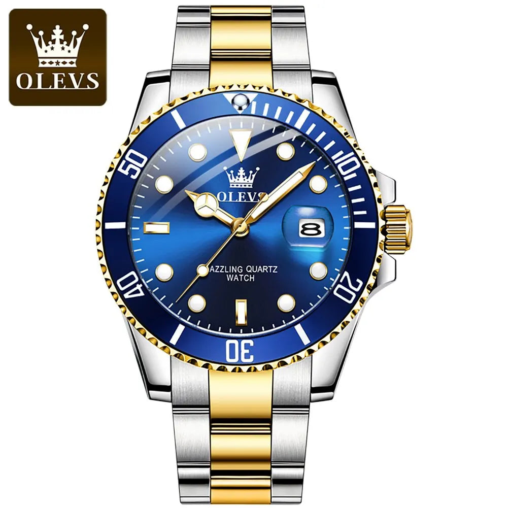OLEVS-Relógio quartzo de aço inoxidável impermeável masculino, relógio de pulso verde luminoso, Top original, luxo