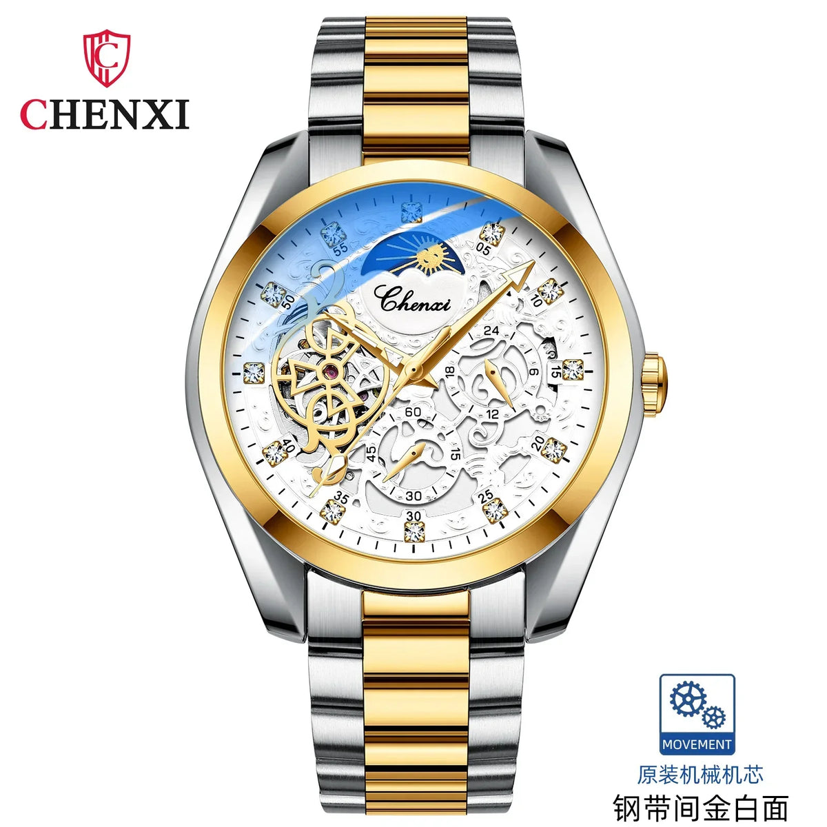 CHENXI 8811 Relógio Mecânico Oco Masculino À Prova D 'Água Luminoso Diamante Incrustado Totalmente Automático Atacado