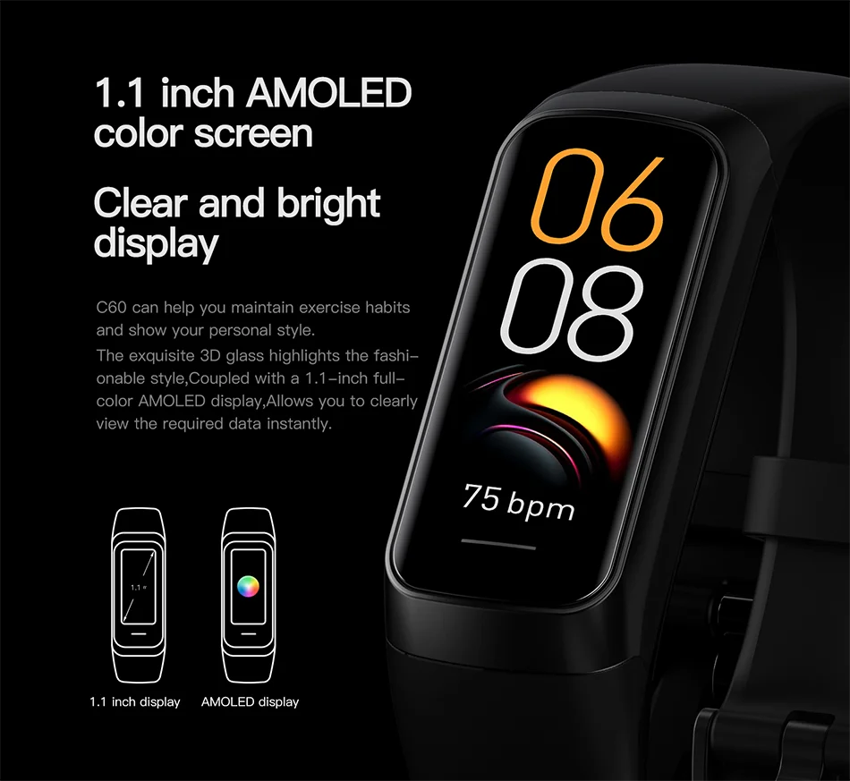 LIGE-Relógio Inteligente Amoled para Homens e Mulheres, Banda Inteligente, Frequência Cardíaca, Sangue, Pulseira Inteligente Impermeável, Rastreador de Fitness Esportivo, 2023