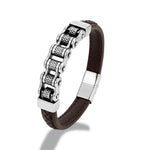Mkendn punk masculino corrente de motociclista trançado pulseira de couro genuíno aço inoxidável fivela magnética pulseira presentes homme pulseras