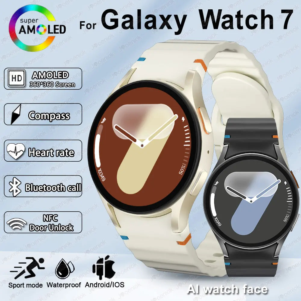 Para galaxy watch 7 relógio inteligente das mulheres dos homens amoled tela hd bússola freqüência cardíaca fitness esporte à prova dwaterproof água bluetooth chamada smartwatch