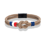 MKENDN Pulseira de corda com nó quadrado de aço inoxidável preto, masculina, feminina, feita à mão, design de camada dupla, bandeira da França, joias de casal