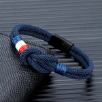 MKENDN Pulseira de corda com nó quadrado de aço inoxidável preto, masculina, feminina, feita à mão, design de camada dupla, bandeira da França, joias de casal