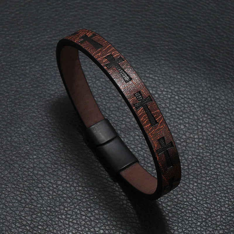 Novela pulseira de couro masculina destacável ímã fivela punk cruz braclet acessórios para ele pulseras para hombre erkek bileklik