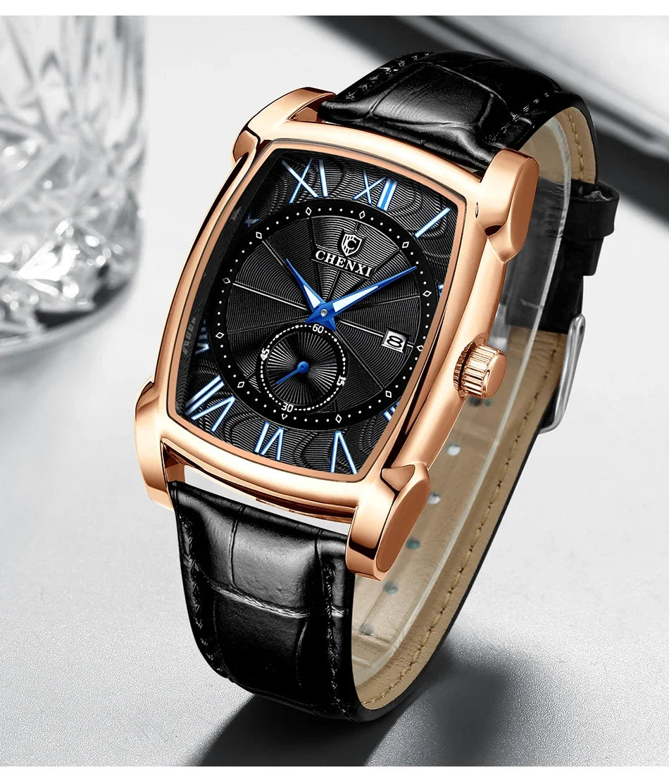 2024 CHENXI 8209 Relógios masculinos pulseira de couro casual luxo quartzo relógios de pulso quadrados à prova d'água