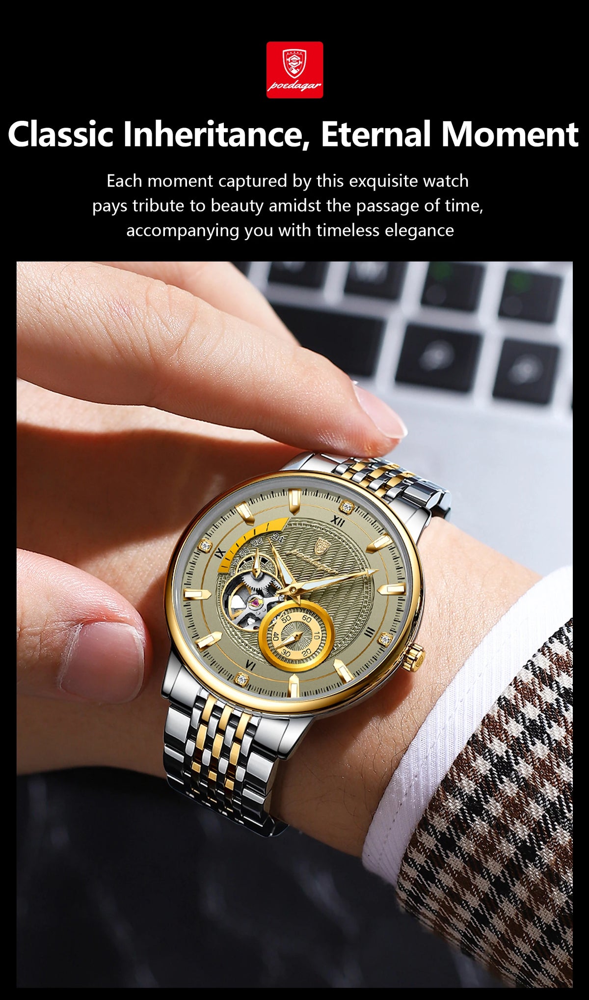 Poedagar topo de luxo relógio masculino luminoso oco tourbillon automático homem relógio de pulso mecânico aço inoxidável relógios masculinos reloj