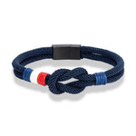 MKENDN Pulseira de corda com nó quadrado de aço inoxidável preto, masculina, feminina, feita à mão, design de camada dupla, bandeira da França, joias de casal