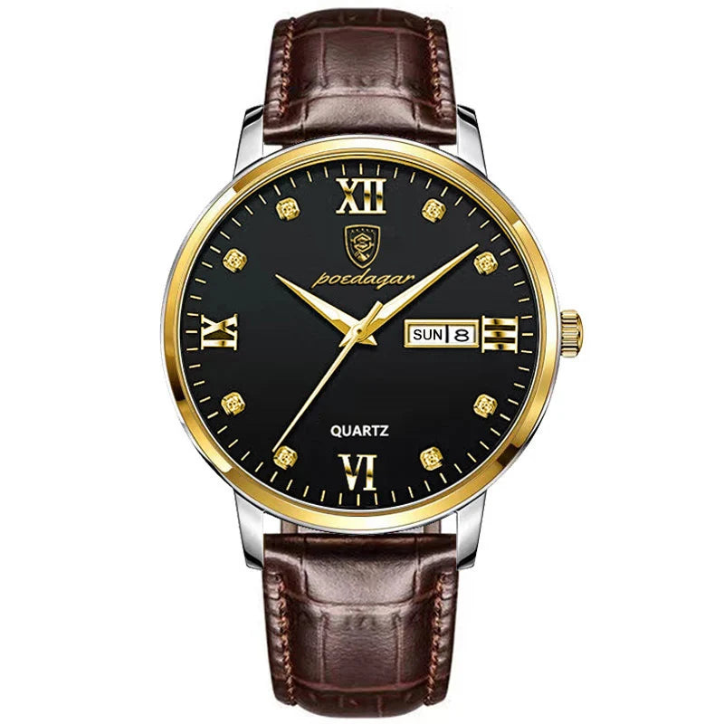 Poedagar mais novo relógio masculino à prova dwaterproof água casual pulseira de couro luminosa relógios de luxo para homem data semana exibição esportes relógios quartzo