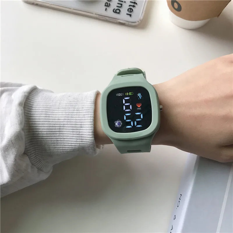 Masculino feminino relógio led digital esportes relógio para crianças meninos meninas quadrado grande dial à prova dwaterproof água silicone relógio de pulso eletrônico masculino