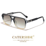Caterside retro punk óculos de sol masculino quadro quadrado plana superior ponte dupla alta qualidade óculos de sol para mulheres festa festival presentes
