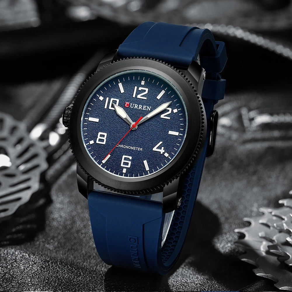 CURREN Moda Simples Relógios Masculinos com Grande Mostrador de Numerais Relógio de Pulso de Quartzo para Cavalheiro de Negócios com Pulseira de Silicone