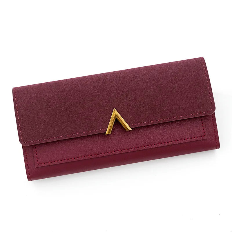 Nova versão coreana carteira feminina longa fivela em forma de v carteira três dobras para mulher, bolsa de mão, bolsa de cartão de mudança