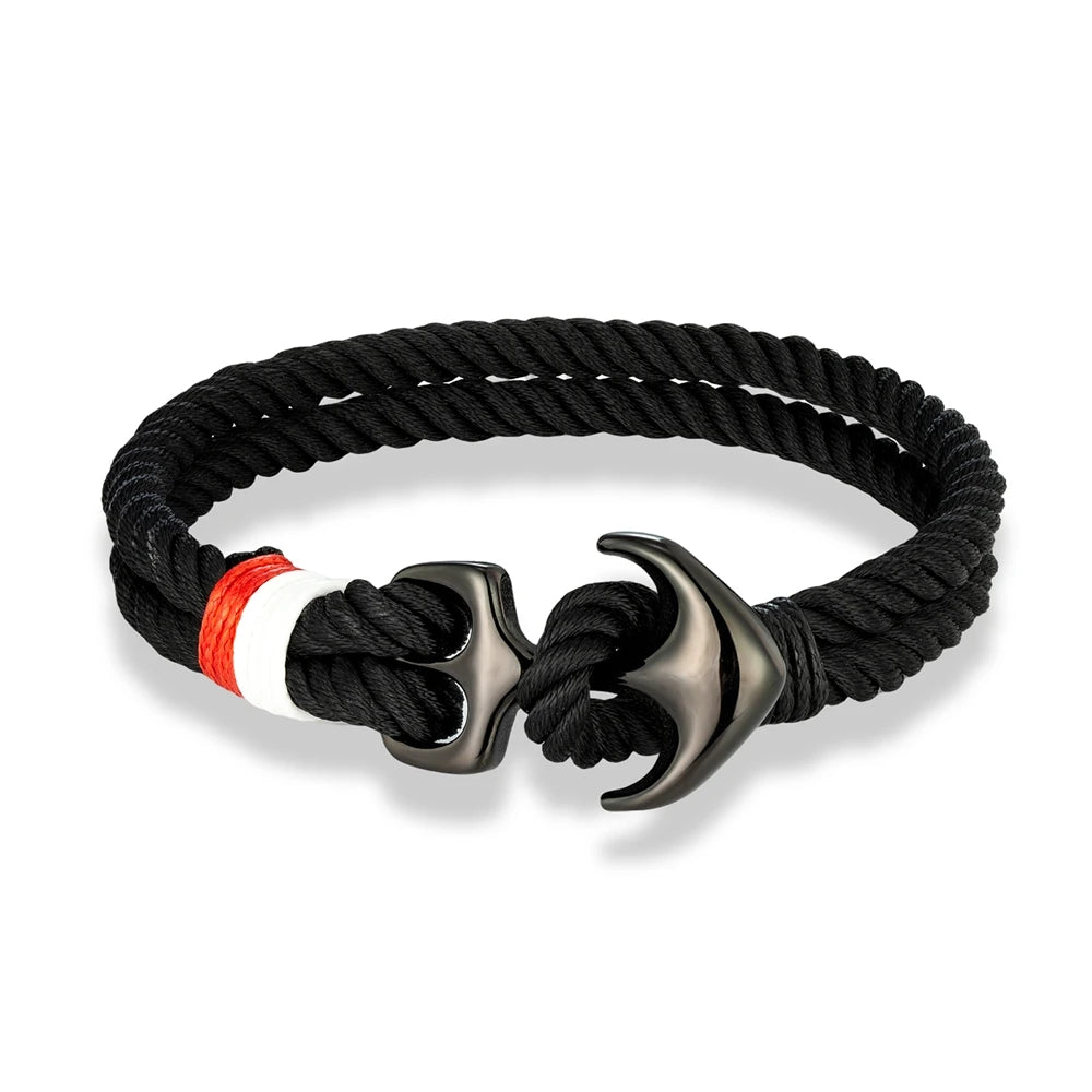 MKENDN Pulseiras de âncora masculinas, fio duplo, surfista náutico, corda à prova d'água, pulseira feminina, fivela esportiva de aço inoxidável preto