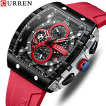CURREN Esporte Cronógrafo Relógio de Quartzo para Homens Moda Azul Pulseira de Silicone Tonneau Dial Relógio de Pulso com Data 3atm À Prova D 'Água