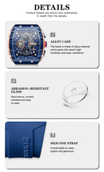 CURREN Esporte Cronógrafo Relógio de Quartzo para Homens Moda Azul Pulseira de Silicone Tonneau Dial Relógio de Pulso com Data 3atm À Prova D 'Água
