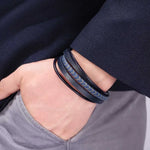 Moda pulseiras de couro vermelho masculino aço inoxidável multicamadas trançado corda pulseiras para mulheres pulseira jóias presentes sp1076