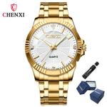CHENXI-Homens e Mulheres Relógio De Pulso De Quartzo De Aço Inoxidável, Relógios De Negócios Impermeáveis, Relógios De Vestido Dourado Único, Marca De Luxo, 050A