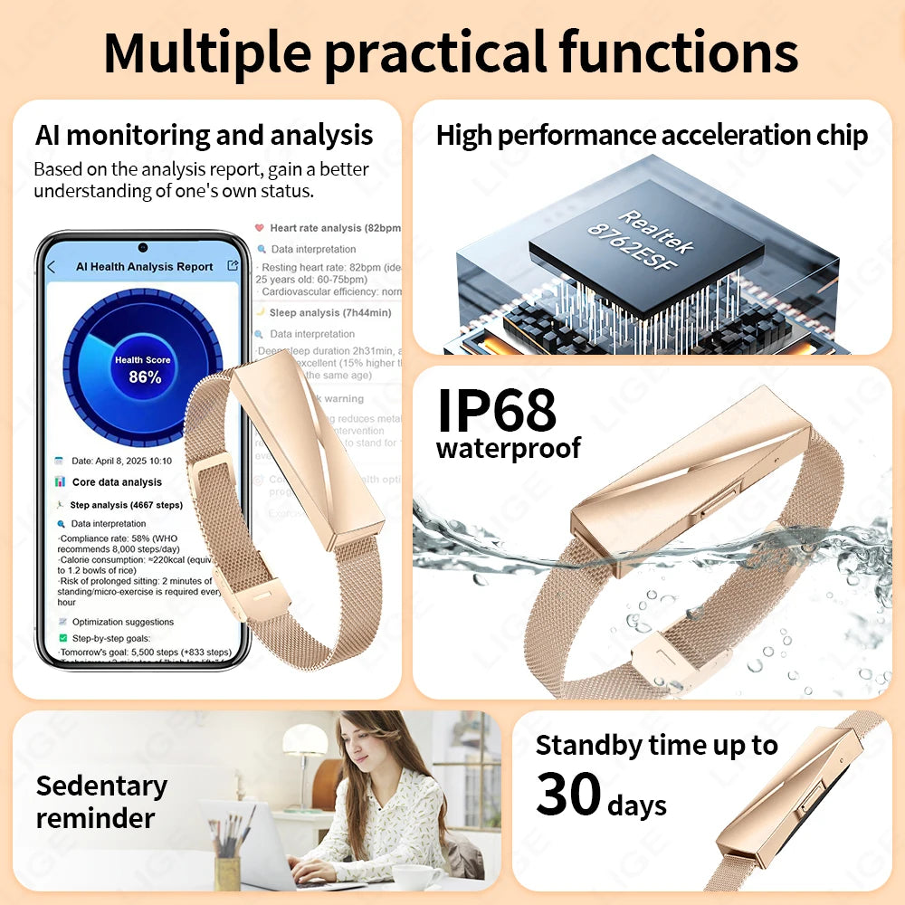 Lige nova senhora pulseira inteligente para presentes em tempo real monitoramento de freqüência cardíaca sono à prova dwaterproof água multi-esporte modo casal pulseira saúde